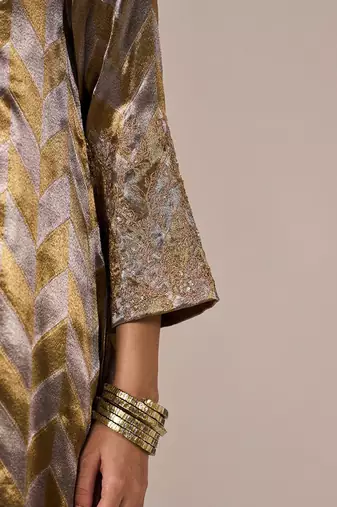 Brass and light gold tissue festive kurta set