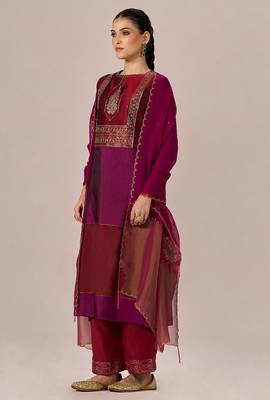 Deep maroon with deep plum festive kurta set 1