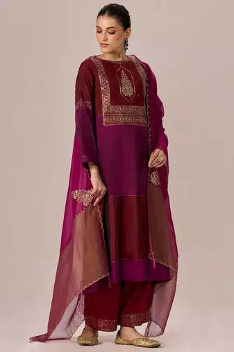 Deep maroon with deep plum festive kurta set