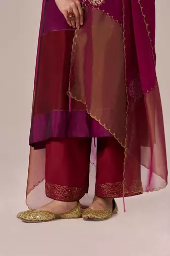 Deep maroon with deep plum festive kurta set