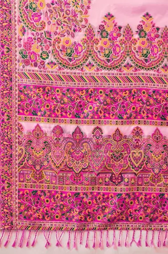Pink woven design zari pashmina handloom kanjeevaram saree