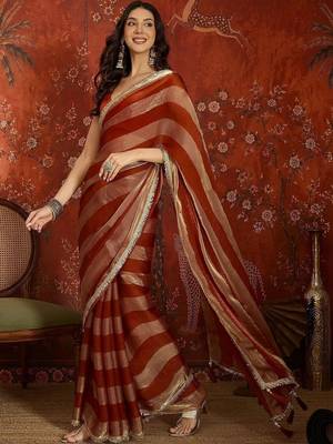 Red sequinned tissue designer leheriya saree 5