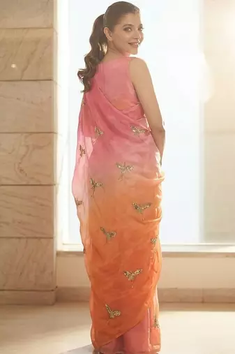 Pink embellished sarees with unstitched blouse piece
