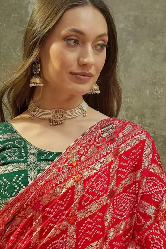 Red woven design chanderi sarees with unstitched blouse piece