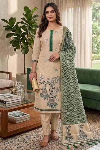 Green muga cotton jamdani pichwai weaving salwar suit