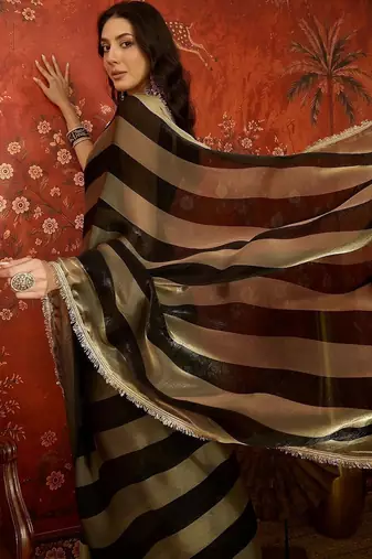 Black sequinned tissue designer leheriya saree