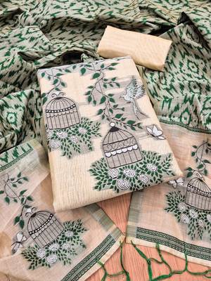 Green muga cotton jamdani pichwai weaving salwar suit 2