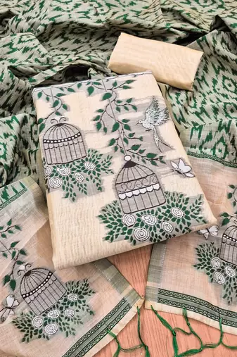 Green muga cotton jamdani pichwai weaving salwar suit