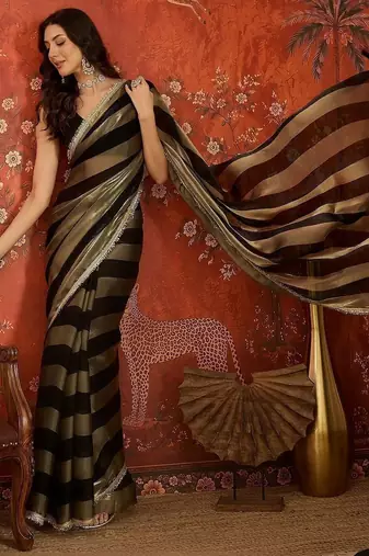 Black sequinned tissue designer leheriya saree