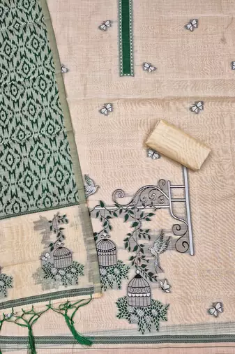 Green muga cotton jamdani pichwai weaving salwar suit
