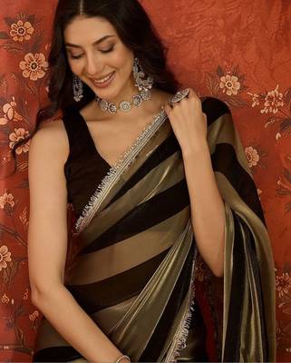 Black sequinned tissue designer leheriya saree 3