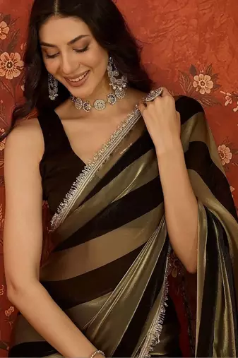 Black sequinned tissue designer leheriya saree