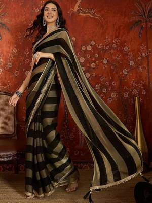 Black sequinned tissue designer leheriya saree 5