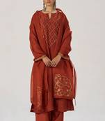 Rust raw silk festive kurta set