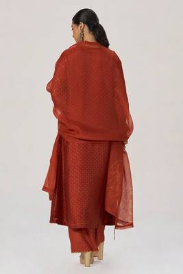 Rust raw silk festive kurta set 3