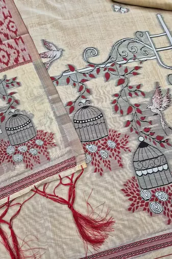 Maroon muga cotton jamdani pichwai weaving salwar suit
