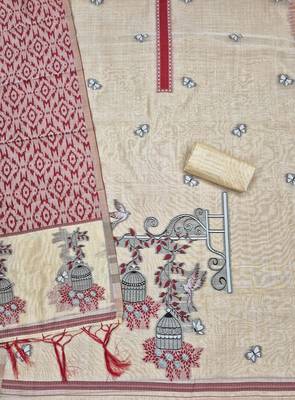 Maroon muga cotton jamdani pichwai weaving salwar suit 4