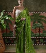 Green embellished embroidered laheriya printed georgette ready to wear saree