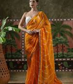 Yellow embellished embroidered laheriya printed georgette ready to wear saree