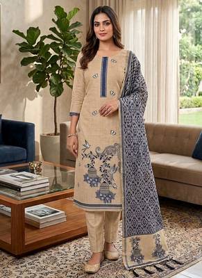 Navy blue muga cotton jamdani pichwai weaving salwar suit 1