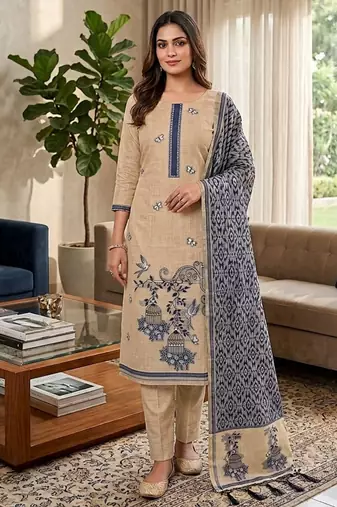 Navy blue muga cotton jamdani pichwai weaving salwar suit