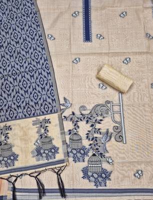 Navy blue muga cotton jamdani pichwai weaving salwar suit 3