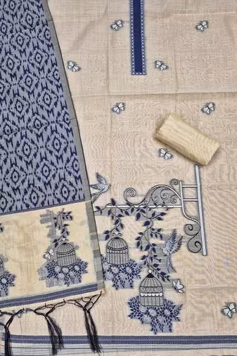 Navy blue muga cotton jamdani pichwai weaving salwar suit