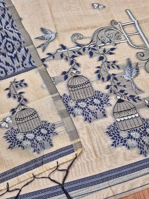 Navy blue muga cotton jamdani pichwai weaving salwar suit 4