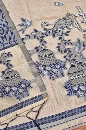 Navy blue muga cotton jamdani pichwai weaving salwar suit