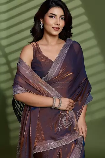 Brown embellished sarees