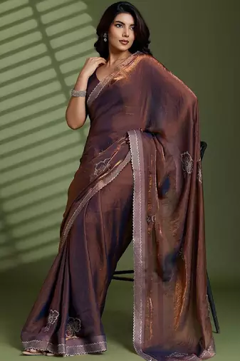 Brown embellished sarees