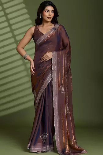 Brown embellished sarees