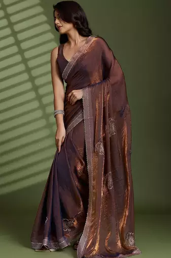 Brown embellished sarees