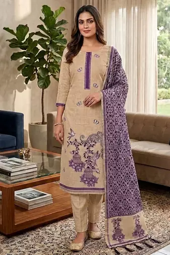 Purple muga cotton jamdani pichwai weaving salwar suit