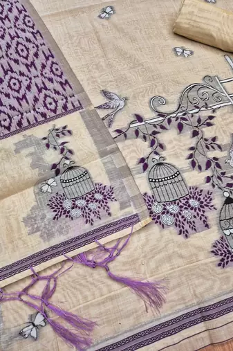 Purple muga cotton jamdani pichwai weaving salwar suit