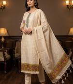 Cream muga cotton jamdani pichwai weaving salwar suit