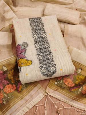 Cream muga cotton jamdani pichwai weaving salwar suit 2