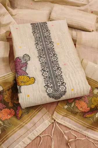 Cream muga cotton jamdani pichwai weaving salwar suit