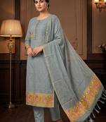 Grey muga cotton jamdani pichwai weaving salwar suit