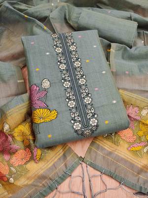 Grey muga cotton jamdani pichwai weaving salwar suit 2