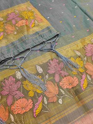 Grey muga cotton jamdani pichwai weaving salwar suit 3