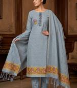 Light grey muga cotton jamdani pichwai weaving salwar suit