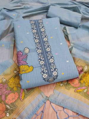 Light grey muga cotton jamdani pichwai weaving salwar suit 2