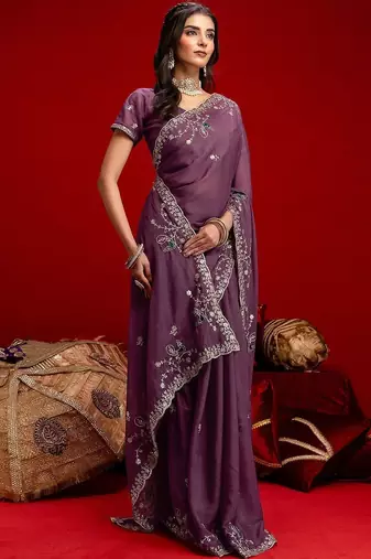 Purple embroidered sarees blouse piece