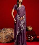 Purple embroidered sarees blouse piece