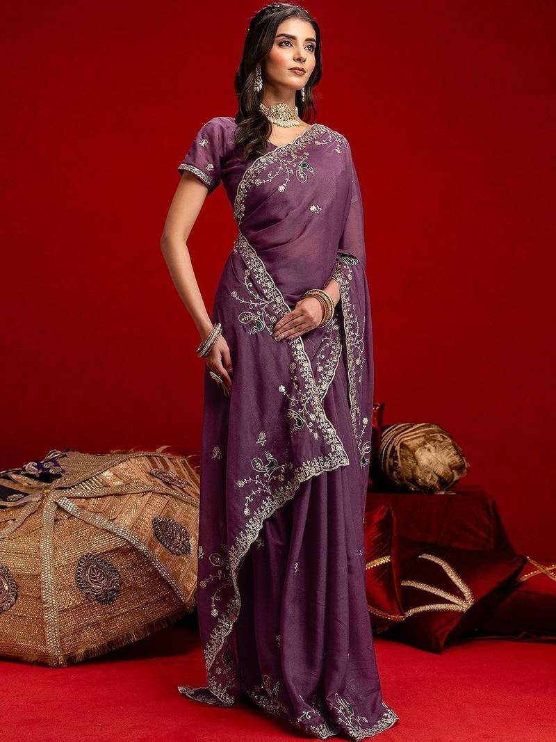 Purple embroidered sarees blouse piece