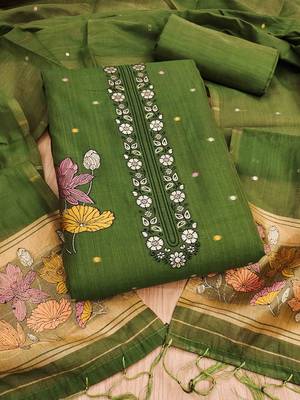 Mehendi muga cotton jamdani pichwai weaving salwar suit 2