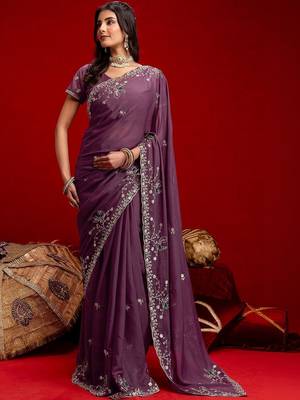 Purple embroidered sarees blouse piece 2