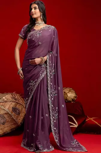Purple embroidered sarees blouse piece