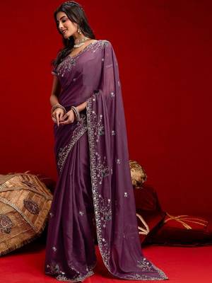 Purple embroidered sarees blouse piece 3